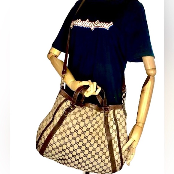 GUCCI Abbey GG Web Monogram Canvas Brown Leather Crossbody Shoulder Bag - Picture 3 of 17